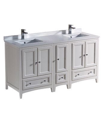 Fresca Oxford 60" Antique White Traditional Double Sink Bathroom Cabinets with Top & Sinks