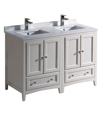 Fresca Oxford 48" Antique White Traditional Double Sink Bathroom Cabinets with Top & Sinks