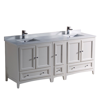 Fresca Oxford 72" Antique White Traditional Double Sink Bathroom Cabinets with Top & Sinks