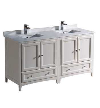 Fresca Oxford 60" Antique White Traditional Double Sink Bathroom Cabinets with Top & Sinks