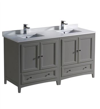 Fresca Oxford 60" Gray Traditional Double Sink Bathroom Cabinets with Top & Sinks