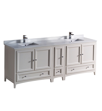 Fresca Oxford 84" Antique White Traditional Double Sink Bathroom Cabinets with Top & Sinks