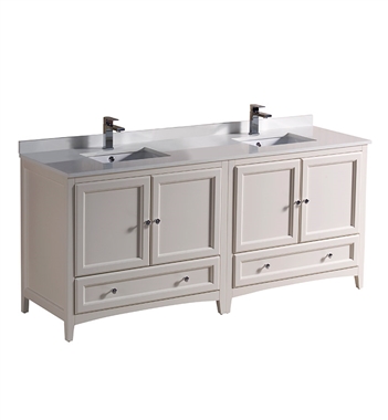 Fresca Oxford 72" Antique White Traditional Double Sink Bathroom Cabinets with Top & Sinks