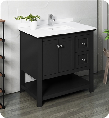 Fresca Manchester 36" Black Traditional Bathroom Cabinet w/ Top & Sink