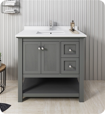 Fresca Manchester Regal 36" Gray Wood Veneer Traditional Bathroom Cabinet w/ Top & Sink