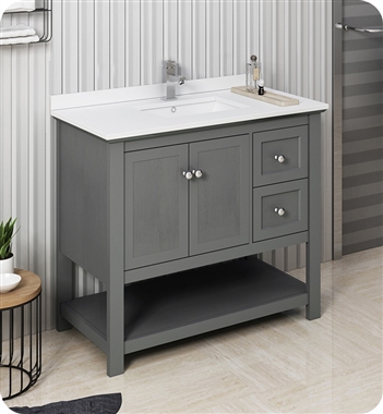 Fresca Manchester Regal 40" Gray Wood Veneer Traditional Bathroom Cabinet w/ Top & Sink