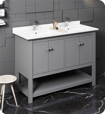 Fresca Manchester 48" Gray Traditional Double Sink Bathroom Cabinet w/ Top & Sinks