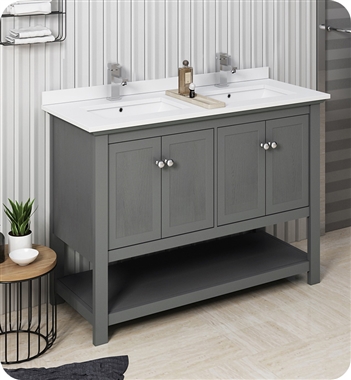 Fresca Manchester Regal 48" Gray Wood Veneer Traditional Double Sink Bathroom Cabinet w/ Top & Sinks