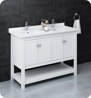 Fresca Manchester 48" White Traditional Double Sink Bathroom Cabinet w/ Top & Sinks