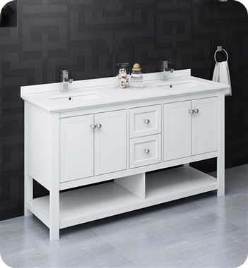 Fresca Manchester 60" White Traditional Double Sink Bathroom Cabinet w/ Top & Sinks