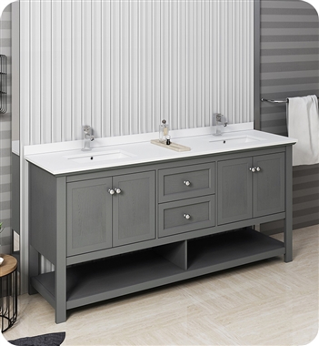 Fresca Manchester Regal 72" Gray Wood Veneer Traditional Double Sink Bathroom Cabinet w/ Top & Sinks