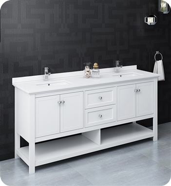 Fresca Manchester 72" White Traditional Double Sink Bathroom Cabinet w/ Top & Sinks