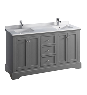 Fresca Windsor 60" Gray Textured Traditional Double Sink Bathroom Cabinet with Top & Sinks