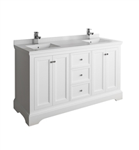 Fresca Windsor 60" Matte White Traditional Double Sink Bathroom Cabinet with Top & Sinks