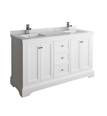 Fresca Windsor 60" Matte White Traditional Double Sink Bathroom Cabinet with Top & Sinks