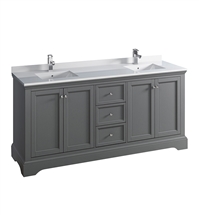 Fresca Windsor 72" Gray Textured Traditional Double Sink Bathroom Cabinet with Top & Sinks