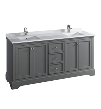 Fresca Windsor 72" Gray Textured Traditional Double Sink Bathroom Cabinet with Top & Sinks