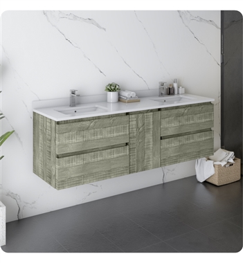 Fresca Formosa 60" Wall Hung Double Sink Modern Bathroom Cabinet with Top & Sink in Sage Gray