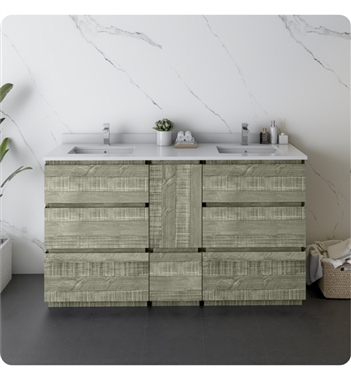 Fresca Formosa 58" Floor Standing Double Sink Modern Bathroom Cabinet in Sage Gray