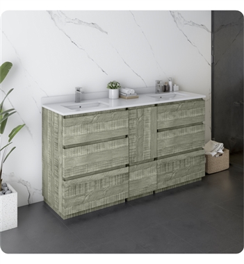 Fresca Formosa 60" Floor Standing Double Sink Modern Bathroom Cabinet with Top & Sink in Sage Gray