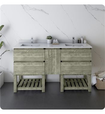 Fresca Formosa 58" Floor Standing Open Bottom Double Sink Modern Bathroom Cabinet in Sage Gray