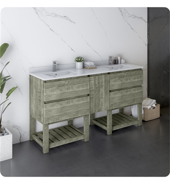 Fresca Formosa 60" Floor Standing Open Bottom Double Sink Modern Bathroom Cabinet with Top & Sink in Sage Gray