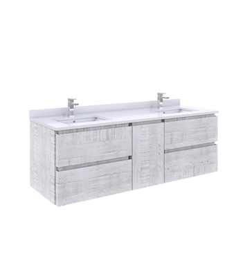 Fresca Formosa 58" Wall Hung Double Sink Modern Bathroom Cabinet in Rustic White