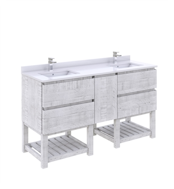 Fresca Formosa 58" Floor Standing Open Bottom Double Sink Modern Bathroom Cabinet in Rustic White