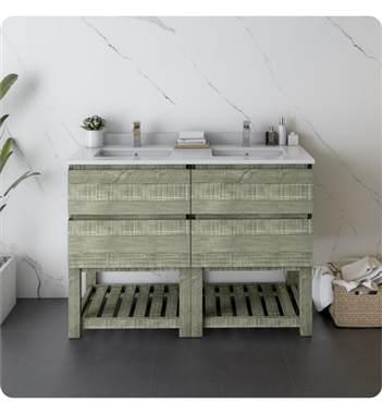 Fresca Formosa 46" Floor Standing Open Bottom Double Sink Modern Bathroom Cabinet in Sage Gray