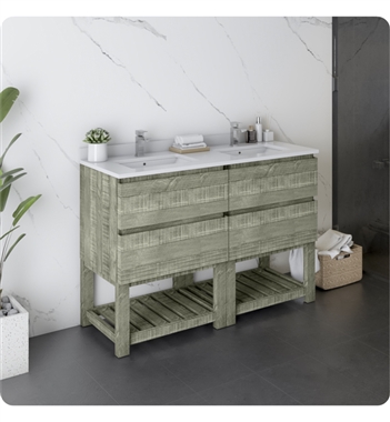 Fresca Formosa 48" Floor Standing Open Bottom Double Sink Modern Bathroom Cabinet with Top & Sinks in Sage Gray