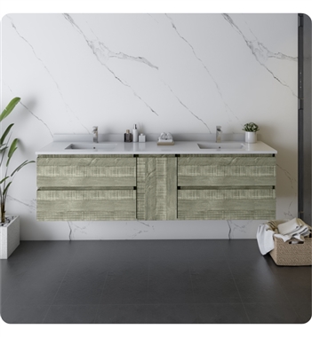 Fresca Formosa 70" Wall Hung Double Sink Modern Bathroom Cabinet in Sage Gray