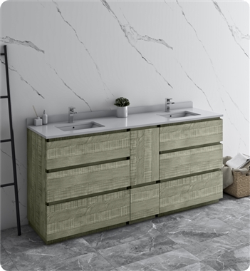 Fresca Formosa 72" Floor Standing Double Sink Modern Bathroom Cabinet with Top & Sinks in Sage Gray