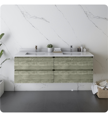 Fresca Formosa 58" Wall Hung Double Sink Modern Bathroom Cabinet in Sage Gray