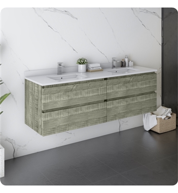 Fresca Formosa 60" Wall Hung Double Sink Modern Bathroom Cabinet with Top & Sink in Sage Gray