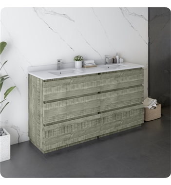 Fresca Formosa 60" Floor Standing Double Sink Modern Bathroom Cabinet with Top & Sink in Sage Gray