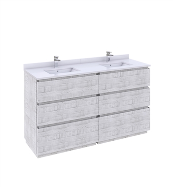 Fresca Formosa 58" Floor Standing Double Sink Modern Bathroom Cabinet in Rustic White