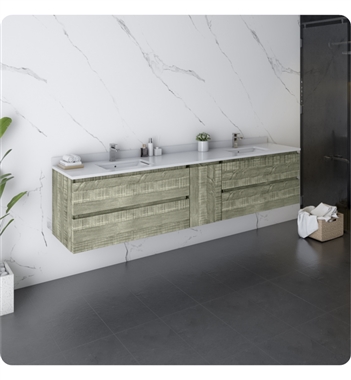 Fresca Formosa 84" Wall Hung Double Sink Modern Bathroom Cabinet with Top & Sinks in Sage Gray