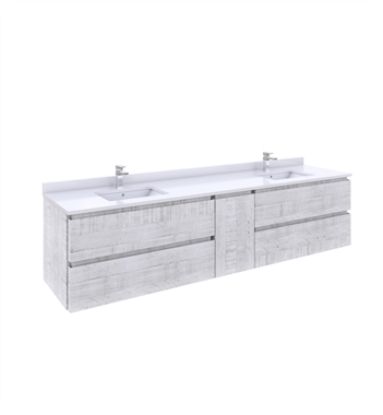 Fresca Formosa 84" Wall Hung Double Sink Modern Bathroom Cabinet with Top & Sinks in Rustic White