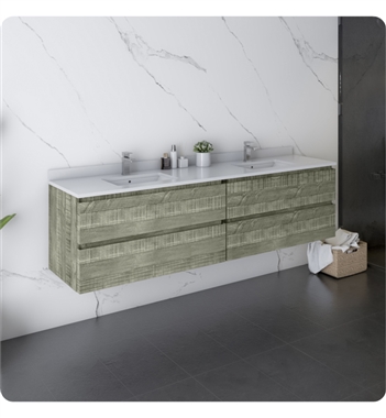 Fresca Formosa 72" Wall Hung Double Sink Modern Bathroom Cabinet with Top & Sink in Sage Gray