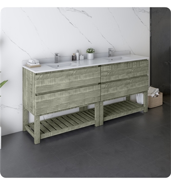 Fresca Formosa 72" Floor Standing Open Bottom Double Sink Modern Bathroom Cabinet with Top & Sink in Sage Gray