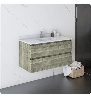 Fresca Formosa 36" Wall Hung Modern Bathroom Cabinet with Top & Sink in Sage Gray