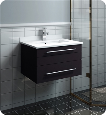 Fresca Lucera 24" Espresso Wall Hung Modern Bathroom Cabinet w/ Top & Undermount Sink