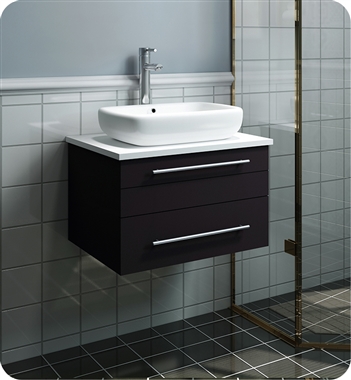 Fresca Lucera 24" Espresso Wall Hung Modern Bathroom Cabinet w/ Top & Vessel Sink