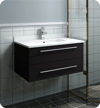 Fresca Lucera 30" Espresso Wall Hung Modern Bathroom Cabinet w/ Top & Undermount Sink