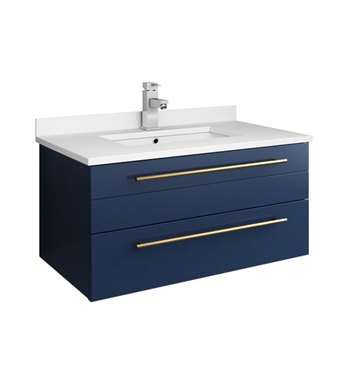 Fresca Lucera 30" Blue Wall Hung Modern Bathroom Cabinet with Top & Undermount Sink