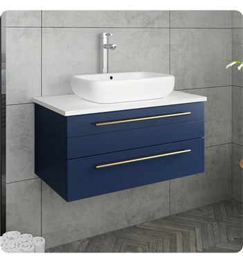 Fresca Lucera 30" Blue Wall Hung Modern Bathroom Cabinet w/ Top & Vessel Sink