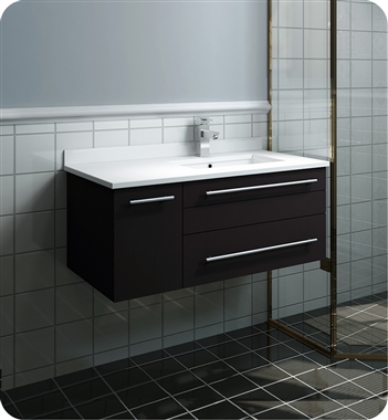 Fresca Lucera 36" Espresso Wall Hung Modern Bathroom Cabinet w/ Top & Undermount Sink - Right Version