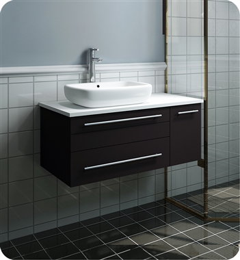 Fresca Lucera 36" Espresso Wall Hung Modern Bathroom Cabinet w/ Top & Vessel Sink - Left Version