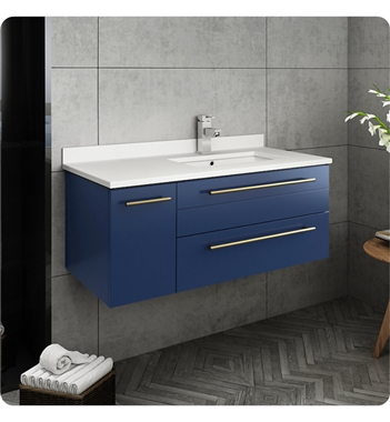 Fresca Lucera 36" Blue Wall Hung Modern Bathroom Cabinet w/ Top & Undermount Sink - Right Version