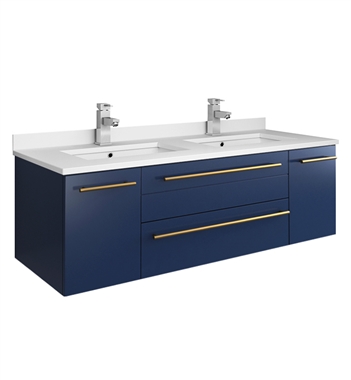 Fresca Lucera 48" Blue Wall Hung Modern Bathroom Cabinet with Top & Double Undermount Sinks